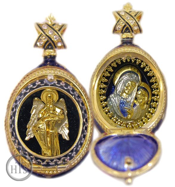 HolyTrinity Pic - Archangel Gabriel-Virgin Mary Locket Sterling Silver Gold Plated Pendant, BLUE