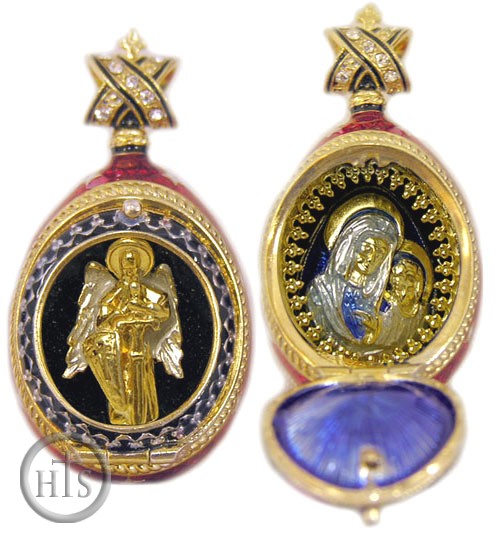 Product Image - Archangel Gabriel / Virgin Mary, Silver Gold Plated  Pendant Egg w/Surprise, Red