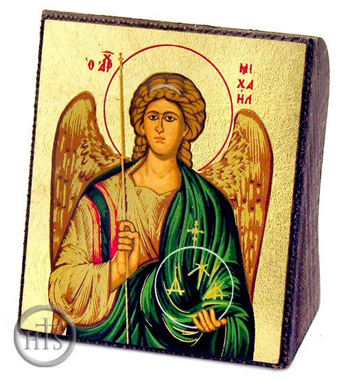 HolyTrinityStore Image - Archangel MICHAEL,  Serigraph Greek Mini Icon,  Bronze Leaf