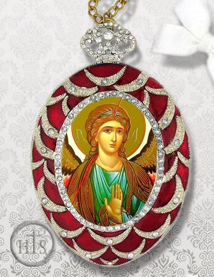 Product Pic - Archangel Michael Egg Shaped Ornament, Red