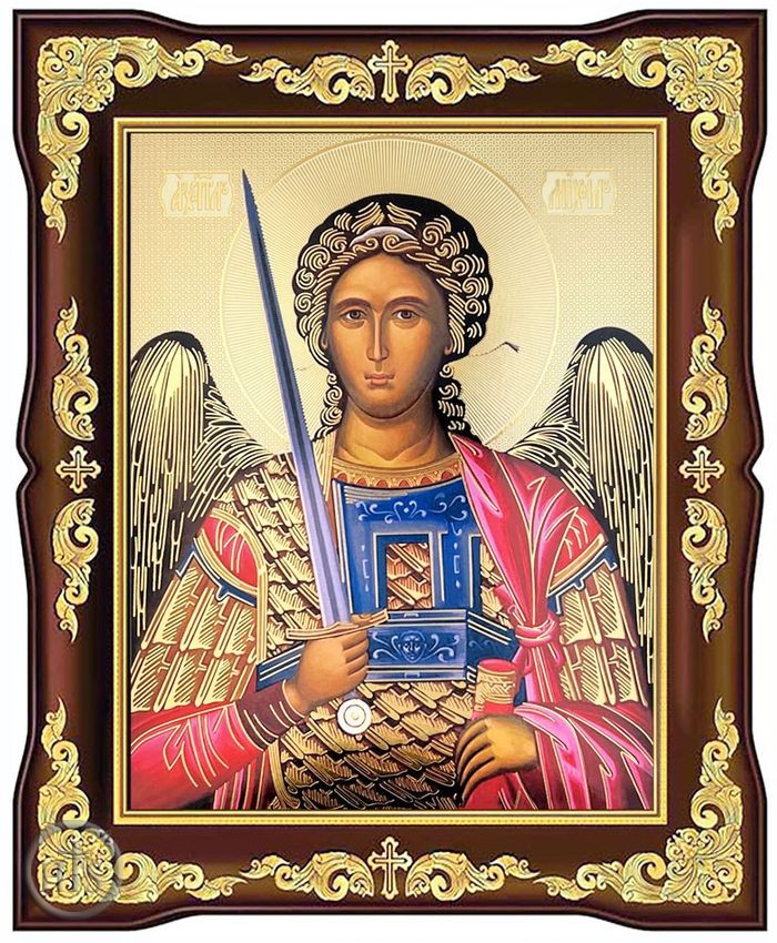 Product Photo - Archangel Michael, Framed Gold Foil Icon with Stand