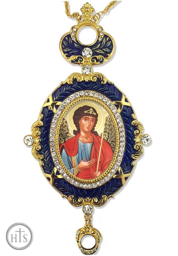 Picture - Archangel Michael,  Enameled Jeweled Icon Ornament, Blue