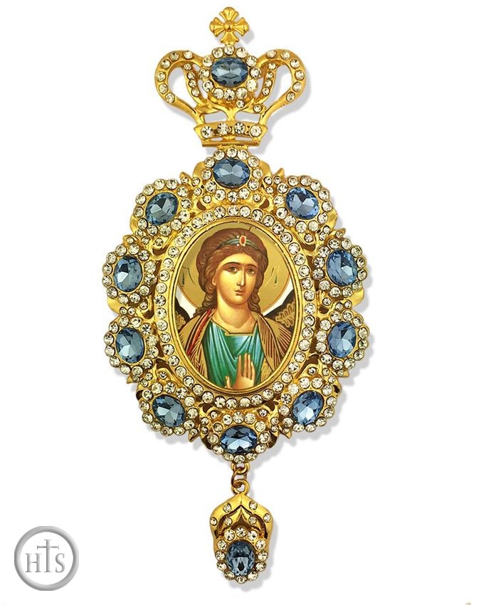 Product Photo - Archangel Michael,  Enameled Jeweled Icon Ornament / Blue Crystals