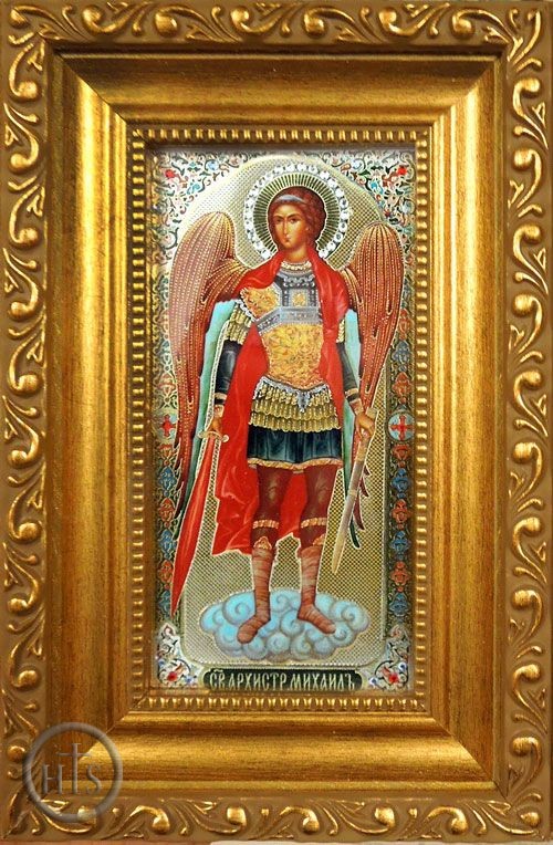 HolyTrinityStore Image - Archangel Michael, Framed Panel  Icon  with Crystals and  Glass 