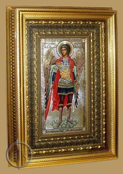 Image - Archangel Michael, Orthodox Icon with Crystals in Gilded Kiot
