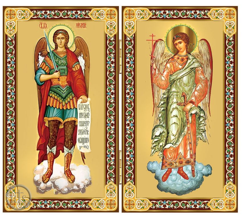 HolyTrinityStore Picture - Archangel  Michael and Guardian Angel Gold Foil Icon Diptych