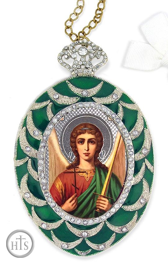HolyTrinityStore Image - Archangel Michael,  Framed Icon  Ornament,  Egg Shaped 