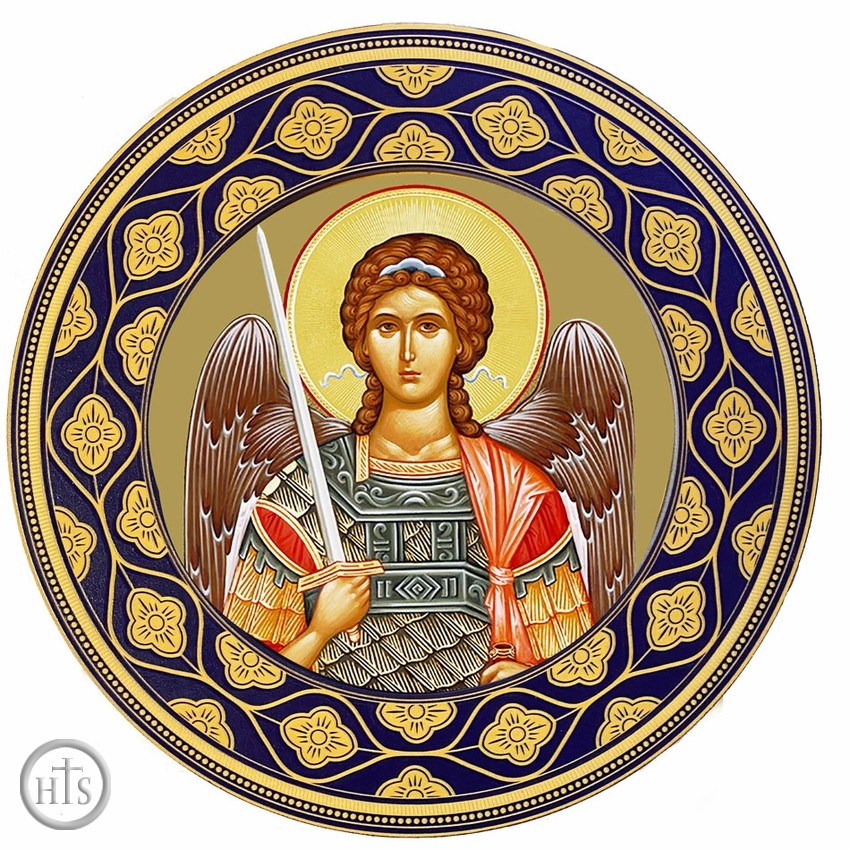 HolyTrinityStore Photo - Archangel Michael, Orthodox Icon in Wooden Round Frame