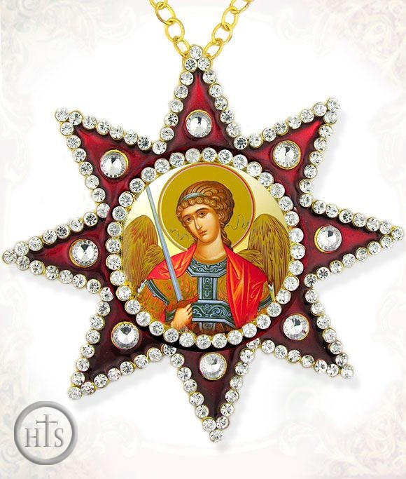 Image - Archangel Michael,  Ornament Icon Pendant with Chain, Star Shape