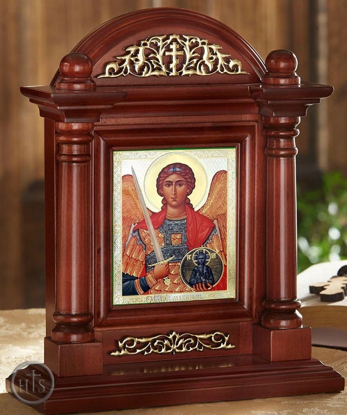 Photo - Archangel Michael, Kiot  Icon  in Wood Shrine with Glass