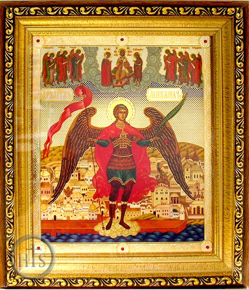 Image - Archangel Michael,  Framed Orthodox Icon with Crystals and Glass 