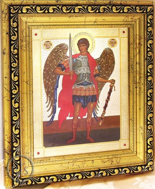 Picture - Archangel Michael, Framed Orthodox Icon with Crystals and Glass 