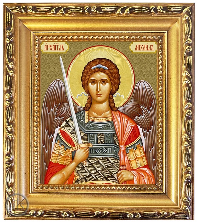 Picture - Archangel Michael, Wooden Frame Gold Foil Icon with Stand