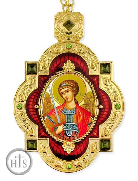 HolyTrinityStore Picture - Archangel Michael, Jeweled  Icon Pendant with Chain