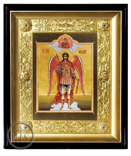 HolyTrinity Pic - Archangel Michael Christian Orthodox Icon with Metal Riza in Wood Kiot