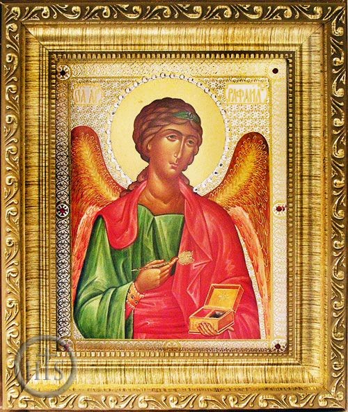 Photo - Archangel Raphael, Framed with Glass, Jeweled Orthodox Icon