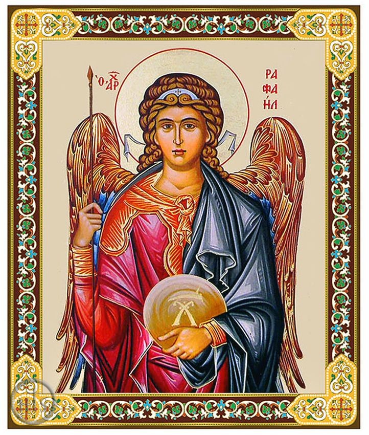 HolyTrinityStore Image - Archangel Raphael Gold Foil Wooden Orthodox Mini Icon
