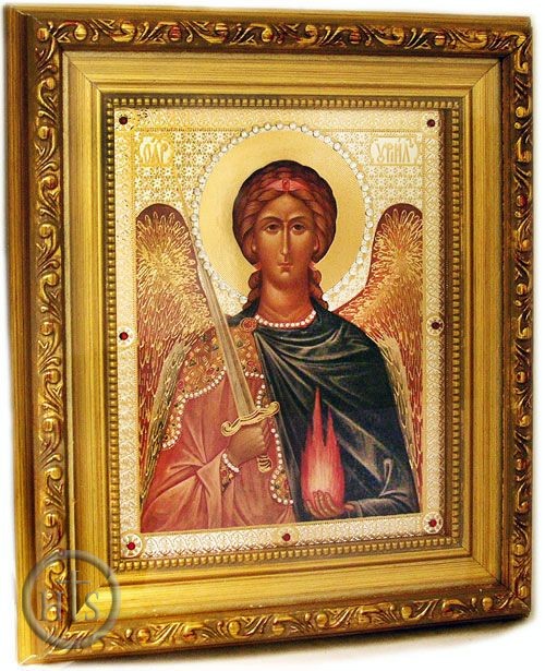 Product Image - Archangel Uriel,  Framed Orthodox Icon with Crystals and Glass 