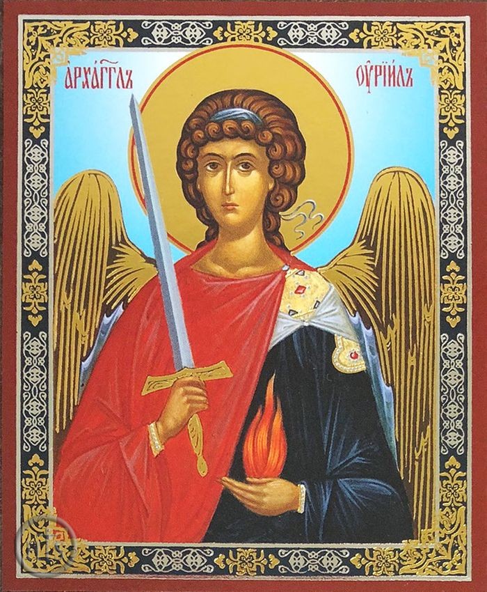 Product Photo - Archangel Uriel,  Gold / Silver Foiled Mini Icon