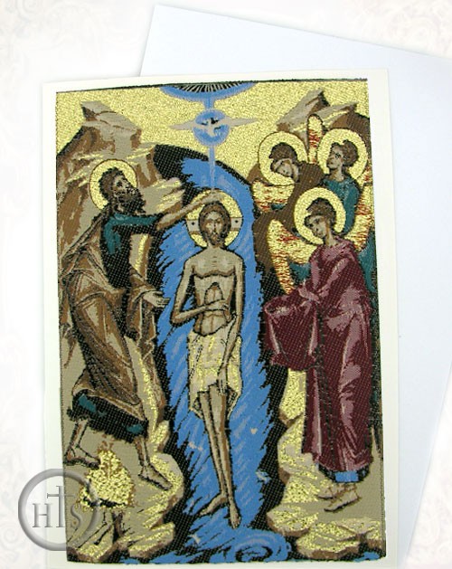 HolyTrinityStore Image - Baptism of Christ, Tapestry Icon Greeting Card with Envelope