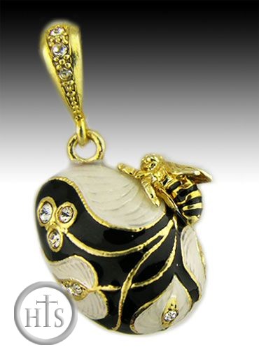 Product Pic - Bee Egg Pendant, Sterling Silver 925, Gold Plated, Black