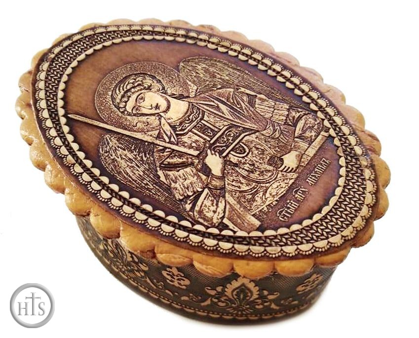 Product Picture - Oval Birch Box with Image of Archangel Michael
