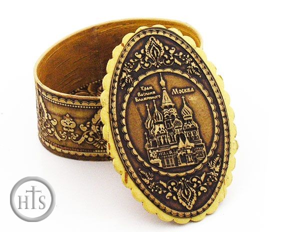 HolyTrinityStore Photo - Oval Birch Box with Image of St. Vasiliy Cathedral (Moscow)