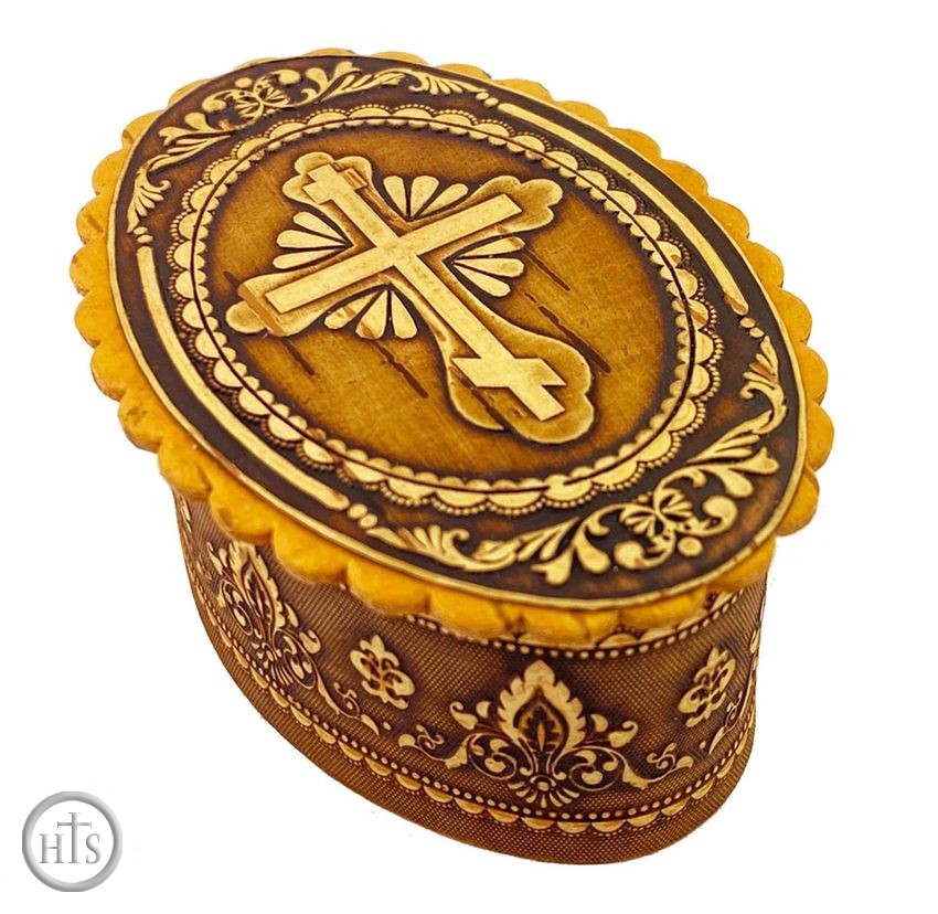 HolyTrinityStore Photo - Russian Oval Birch Box with Cross, Keepsake Holder