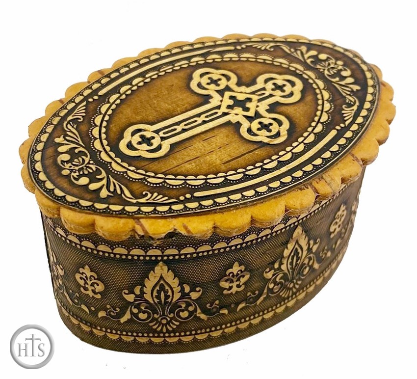 HolyTrinityStore Picture - Russian Oval Birch Box with Cross, Keepsake Holder