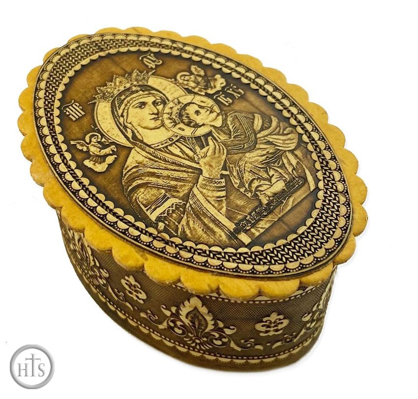 Picture - Oval Birch Box with Icon Virgin of Passions, Keepsake Holder