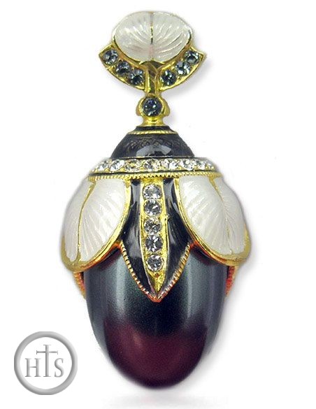 Pic - Faberge Style Egg Pendant with Black Pearl, Sterling Silver,  Gold Finish