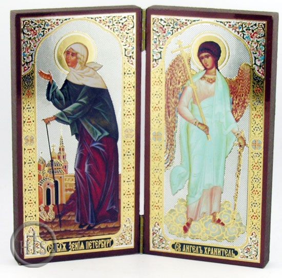 Product Photo - St Xenia of St Petersburg & Guardian Angel, Foldable Diptych Icon