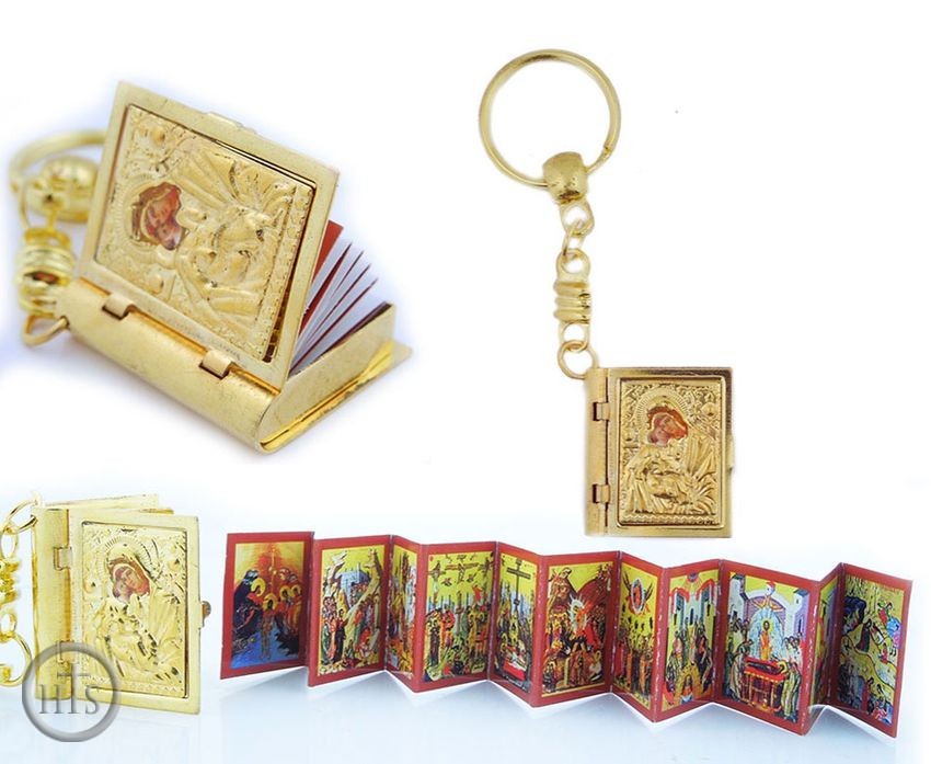 Pic - Panagia Style Book Key Chain, Gold Tone
