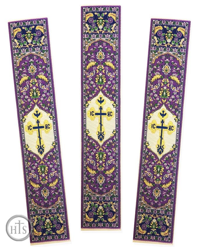 HolyTrinity Pic - Set of 3 Tapestry  Icon  Book Markers,  IC XC Cross, Purple