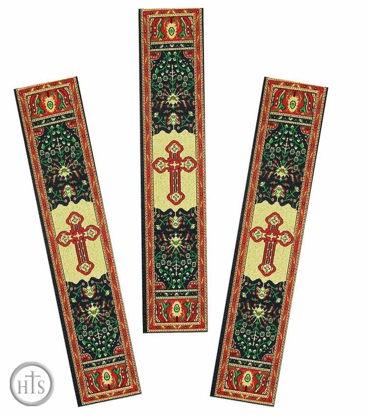 HolyTrinityStore Image - Set of 3 Tapestry Icon Book Markers with Byzantine Cross, Red