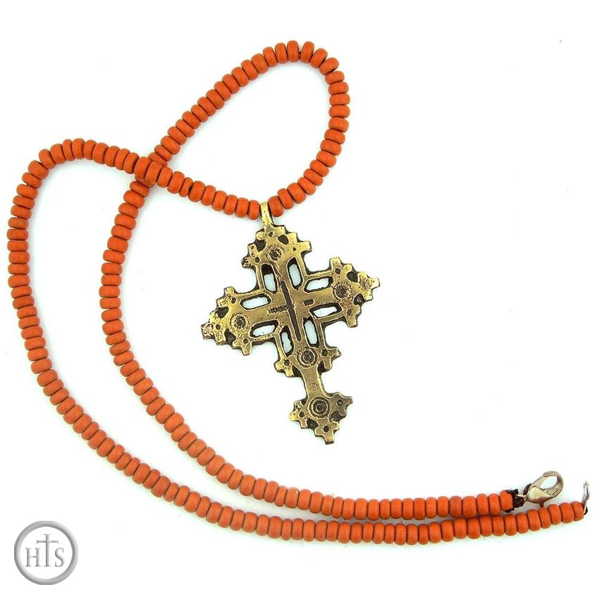 HolyTrinity Pic - Bronze Cross With  Beaded Clay Ceramic Chain