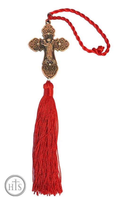 Image - Bronze Tone Metal  Cross with Guardian Angel and Red Tassel