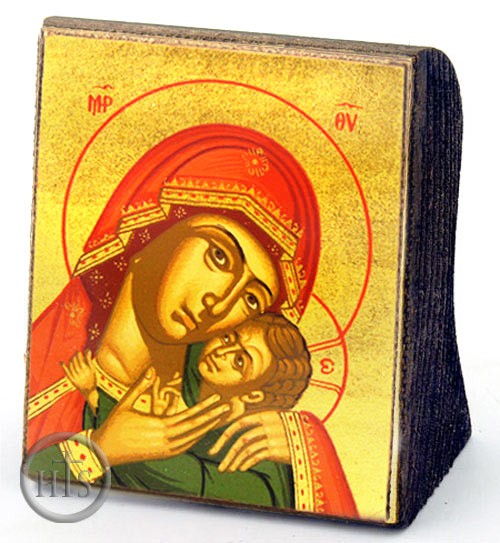 Photo - Madonna & Child, Byzantine Serigraph Greek Mini Icon, Bronze Leaf