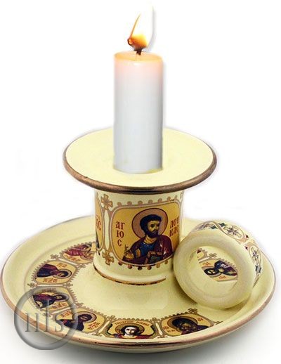 HolyTrinityStore Picture - Candle Holder, Decorated With 24 kt Gold. Cream