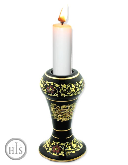 Picture - Ceramic Candle Holder Hand Decorated with 24Kt Gold, Black and Gold Color