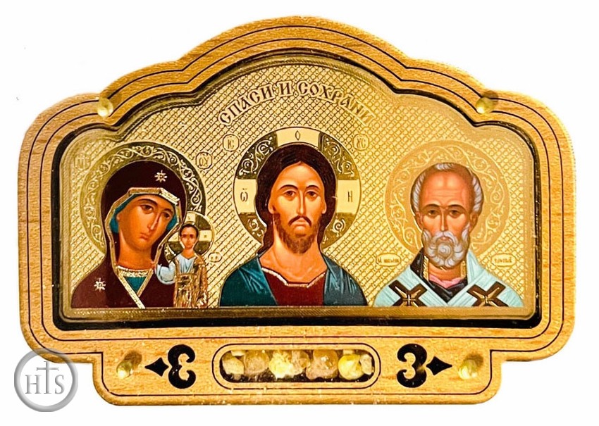 Product Image - Virgin of Kazan, The Christ, St. Nicholas, Mini Triptych