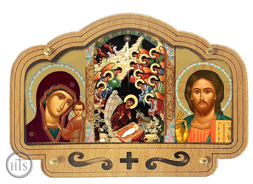HolyTrinityStore Photo - Virgin of Kazan, The Nativity, The Christ, Mini Triptych