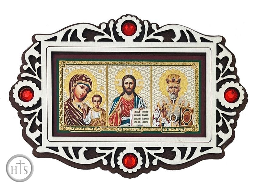 Product Image - Virgin of Kazan, The Christ, St. Nicholas, Mini Triptych with Incense Crystals