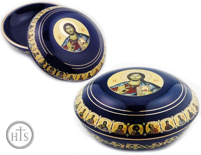 HolyTrinity Pic - Ceramic Keepsake Jewelry Rosary  Icon  Case, Navy Blue