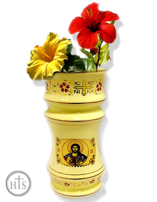 Product Picture - Flower Vase with Icons of  Christ The Teacher, Cream