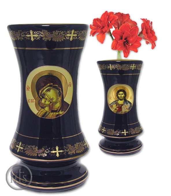 Image - Flower Vase with Icons of  Virgin Mary & Christ The Teacher