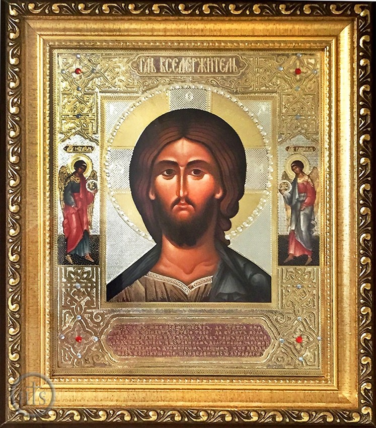 Product Pic - Christ Almighty, Framed Orthodox Icon with Crystals & Glass