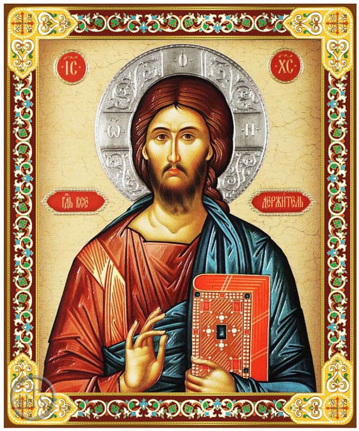 HolyTrinityStore Picture - Christ Almighty, Gold Foil Orthodox Icon with Stand