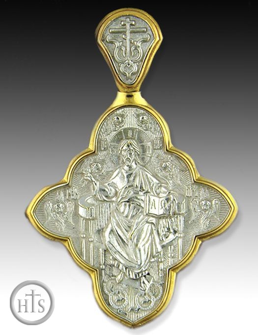 Picture - Reversible Medal Christ Almighty, Sterling Silver 925, 22kt Gold Plated, Large