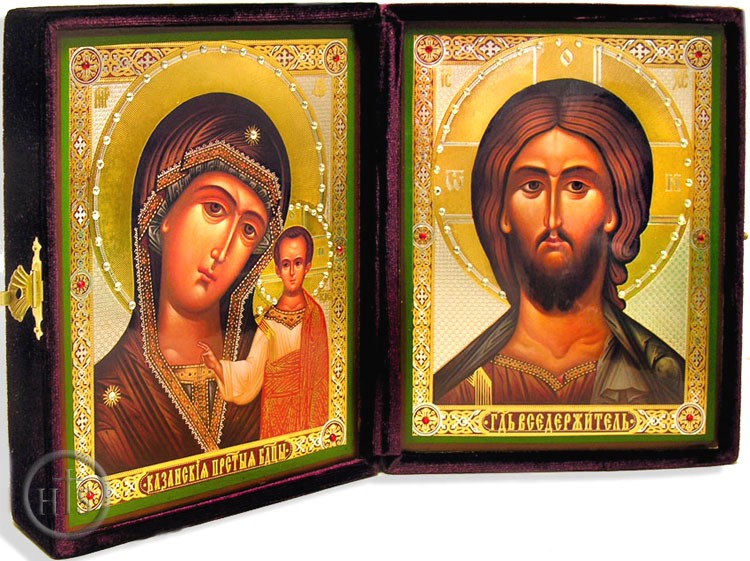 Product Photo - Christ Almighty & Virgin of Kazan Wedding Icon Set in Velvet Case 